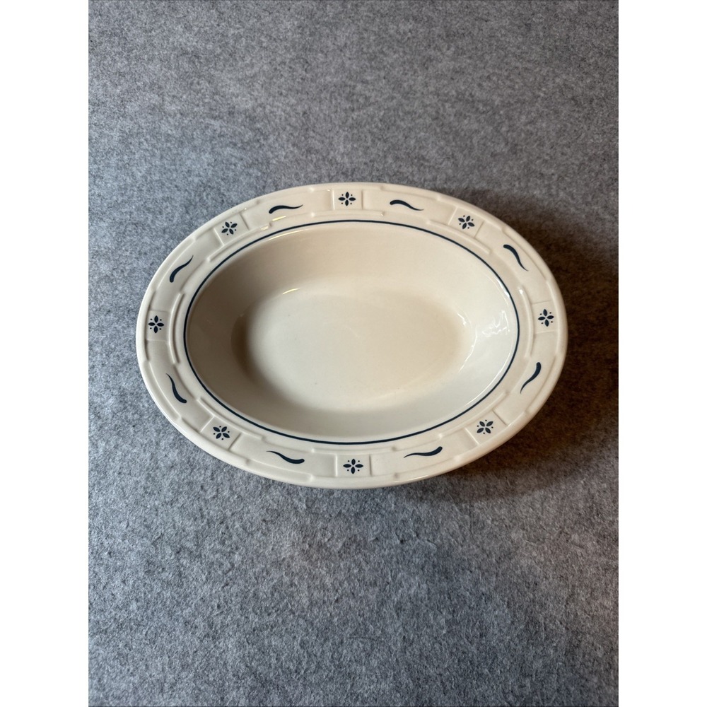Longaberger Pottery Woven Traditions Blue 11" Oval Serving Vegetable Bowl Dish